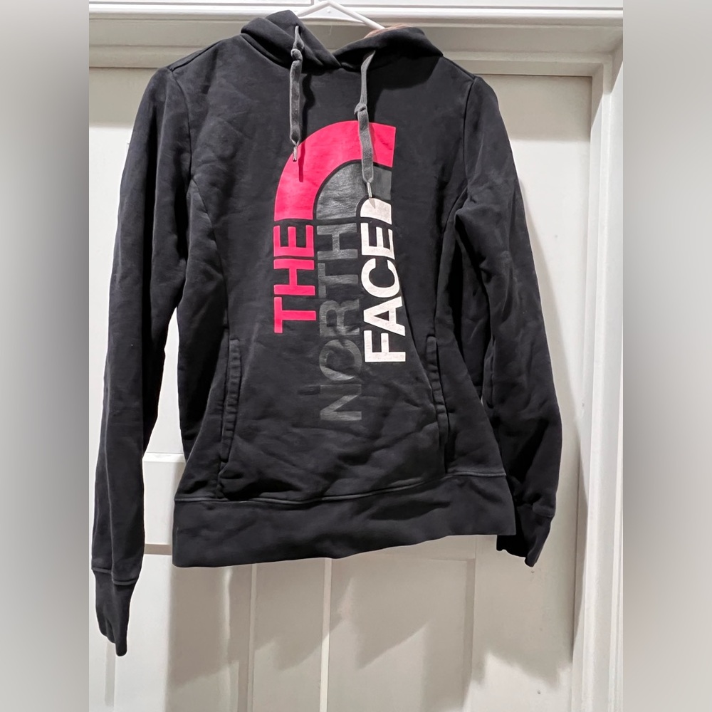 The North Face Black Hoodie with Pink Logo Sz small